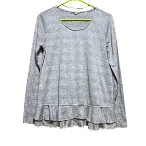 Mystree Women's Gray Lace Trim Textured Long Sleeve Shirt Size M